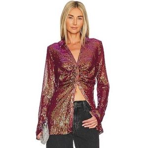 NWOT Free People Sequin Shirtee Long Sleeve Top in Dark Rhubarb